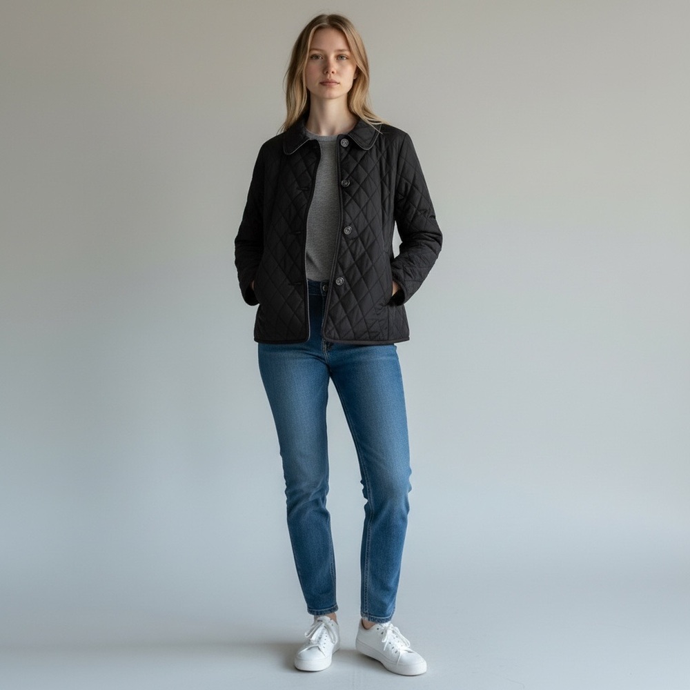 Lauren Ralph Lauren Double L Women’s Medium Quilted Peacoat Jacket Black